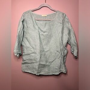 Women’s Giusy Aqua Blue Linen Top Relaxed Fit Made In Italy Size S Blouse
